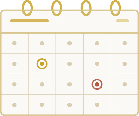A spiral-bound calendar with class days marked.