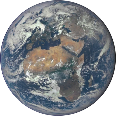 The Earth photographed from space, with Africa and Europe facing the camera.